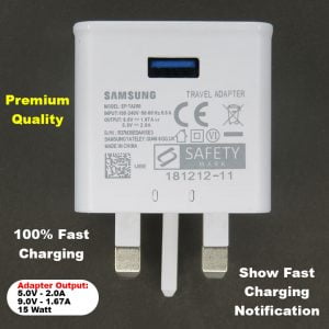 Premium Quality Samsung 100% Fast Charging Usb Adapter 3 Pin / 15 Watt – White