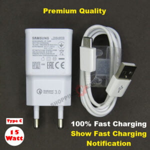 Premium Quality Samsung 100% Fast Charger USB Type C / 2 Pin / 15 Watt – White