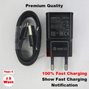 Premium Quality Samsung 100% Fast Charger USB Type C / 2 Pin / 15 Watt – Black