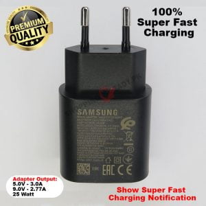 Premium Quality Samsung 100% Super Fast Charging PD Adapter 2 Pin / 25 Watt – Black
