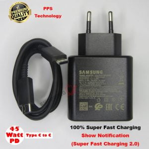 Premium Quality Samsung PD 100% Super Fast Charger Type c to c / 2 Pin / 45 Watt – Black