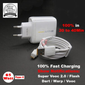 High Quality Oppo Super Vooc 2.0 100% Fast Usb Charger 2 Pin / 65 Watt – White